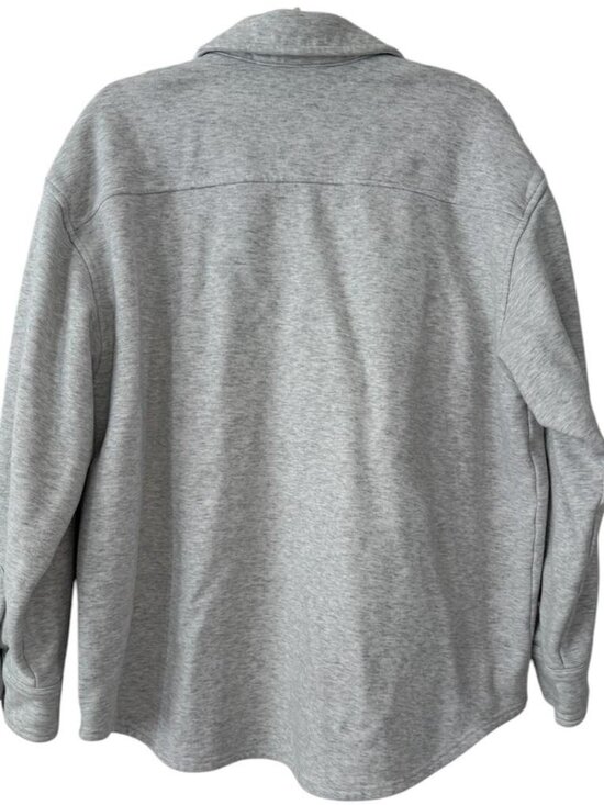 Skims Cotton Fleece Zip Up Shirt Jacket In Grey - Picture 2 of 6